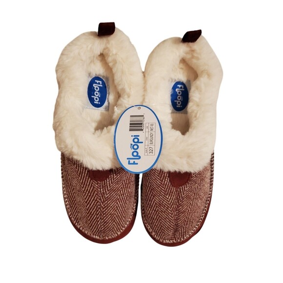 Floopi Maroon & Cream Ladies Slippers NWT Size 7/8 0051 - Picture 1 of 5